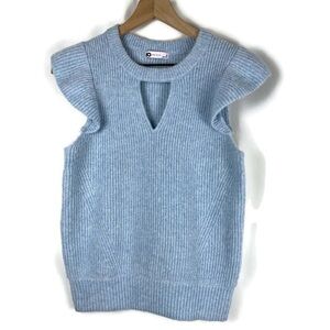 SO Y2K Flutter Cap Sleeve Choker V-Neck Sweater Vest Pastel Blue Size Medium